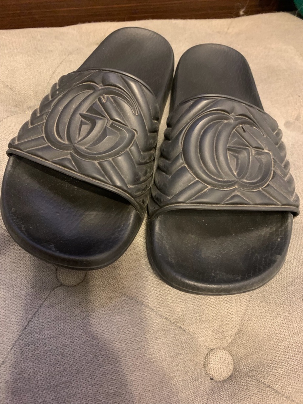 Authentic Gucci Quilted GG Rubber Slides in Black - Women's Size 39